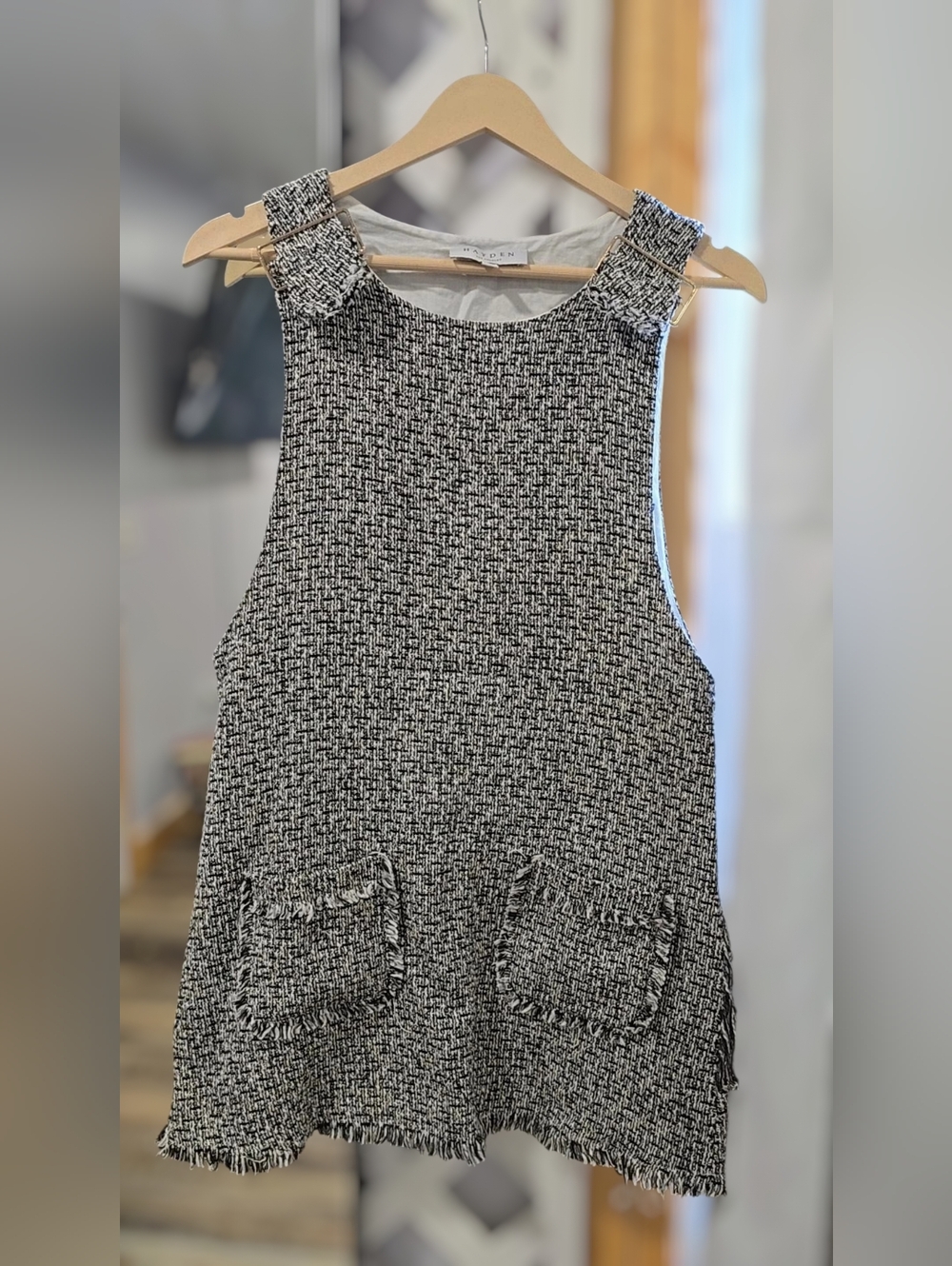 Hayden Sleeveless Tweed Pinafore Dress in Black & White